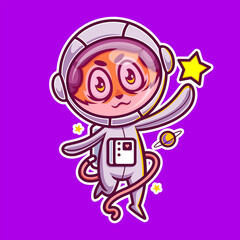illustration of cute cartoon astronaut tiger in the space