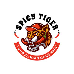 illustration of cartoon tiger bitting chili