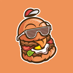 Cute cartoon burger character wearing sunglasses
