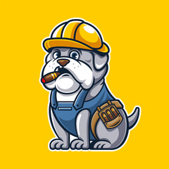 cute bulldog cartoon illustration with construction worker suit