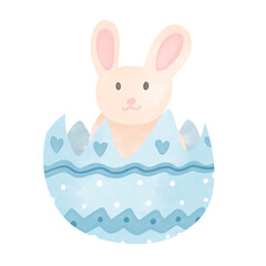 watercolor easter bunny with egg cartoon illustration