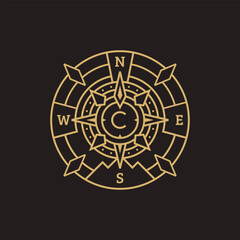 line art style compass vector illustration