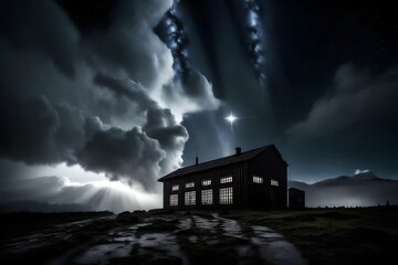 blue clouds in the dark white sky with heat lightning in the clouds with moon shinning on the top of the sky abstract background 