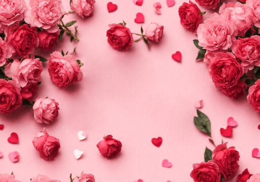 Rose blooming background with copy space for text , Happy valentine day concept , Generative AI technology