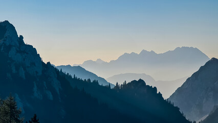 Scenic view of mountain peak Grintovec in majestic Kamnik-Savinja Alps, Slovenia, Europe....