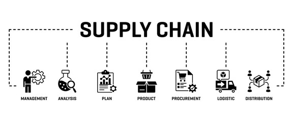 Supply Chain banner web glyph black color icon