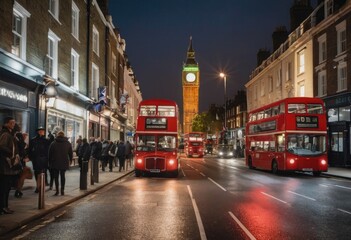 London Big Ben and traffic on Westminster Bridge