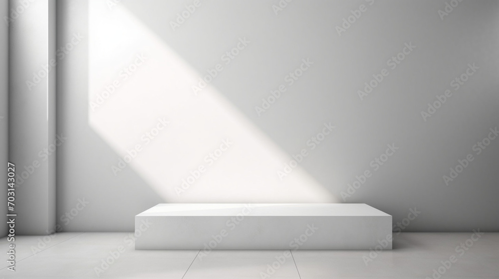 Poster abstract white light on wall background for display product. mockup with blank empty podium scene co