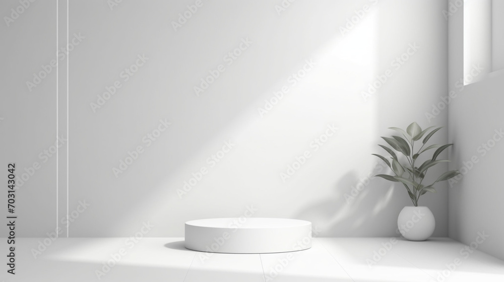 Poster abstract white light on wall background for display product. mockup with blank empty podium scene co