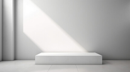 Abstract white light on wall background for display product. Mockup with blank empty podium scene concept with Generative Ai.