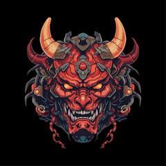 skull with horns red devil mask demon monster illustration concept vector for tshirt, sticker, hoodie, or any purpose mecha version
