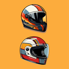 illustration two helmet vector set vintage color tone good for tshirt sticker and logo design with simple tone
