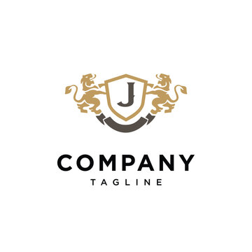 Letter J Lion Shield vintage logo icon vector template