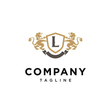 Letter L Lion Shield vintage logo icon vector template