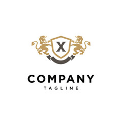Letter X Lion Shield vintage logo icon vector template