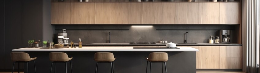 Fototapeta na wymiar Modern kitchen interior design 3D Rendering, 3D Illustration