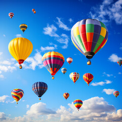 Colorful hot air balloons in a clear blue sky.