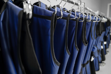 A rack of lead aprons used for protection from Xray beam in the operating room, hospital