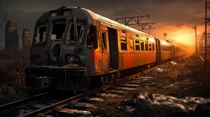 Fototapeta premium Image of a damaged and ruined train.