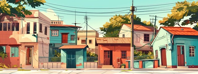 landscape of houses in Indian society. cartoon illustration
