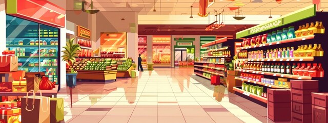 Indian shopping mall interior. cartoon illustration - obrazy, fototapety, plakaty