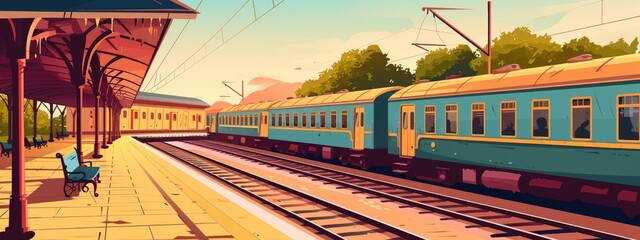 Indian train station. cartoon illustration © Pihta