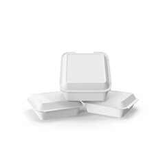 Foam food container on white background, foam food container, polystyrene fast food box, isolated on white background 3D realistic close up. - obrazy, fototapety, plakaty