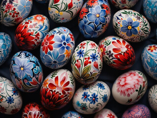 Fototapeta na wymiar Up Close and Personal with Beautifully Painted Easter Eggs in Floral Motifs 