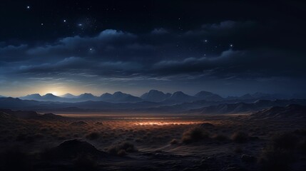 Night landscape featuring a vast desert. - obrazy, fototapety, plakaty