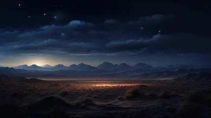 Photo sur Plexiglas Noir Night landscape featuring a vast desert.