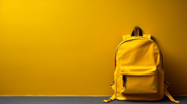 Yellow school bag on a dark background.