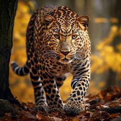 Beautiful forest leopard standing image Generative AI