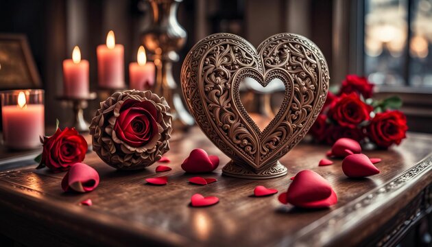 Valentine's Day-themed image, gorgeous rose decoration, romantic feelings
