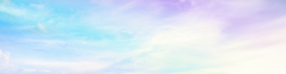 Beautiful rainbow pastel color with clouds and blue sky - obrazy, fototapety, plakaty