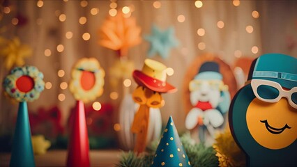 Closeup of a prop or photo booth with quirky props and a fun backdrop, a common feature at events catering to social media trends.