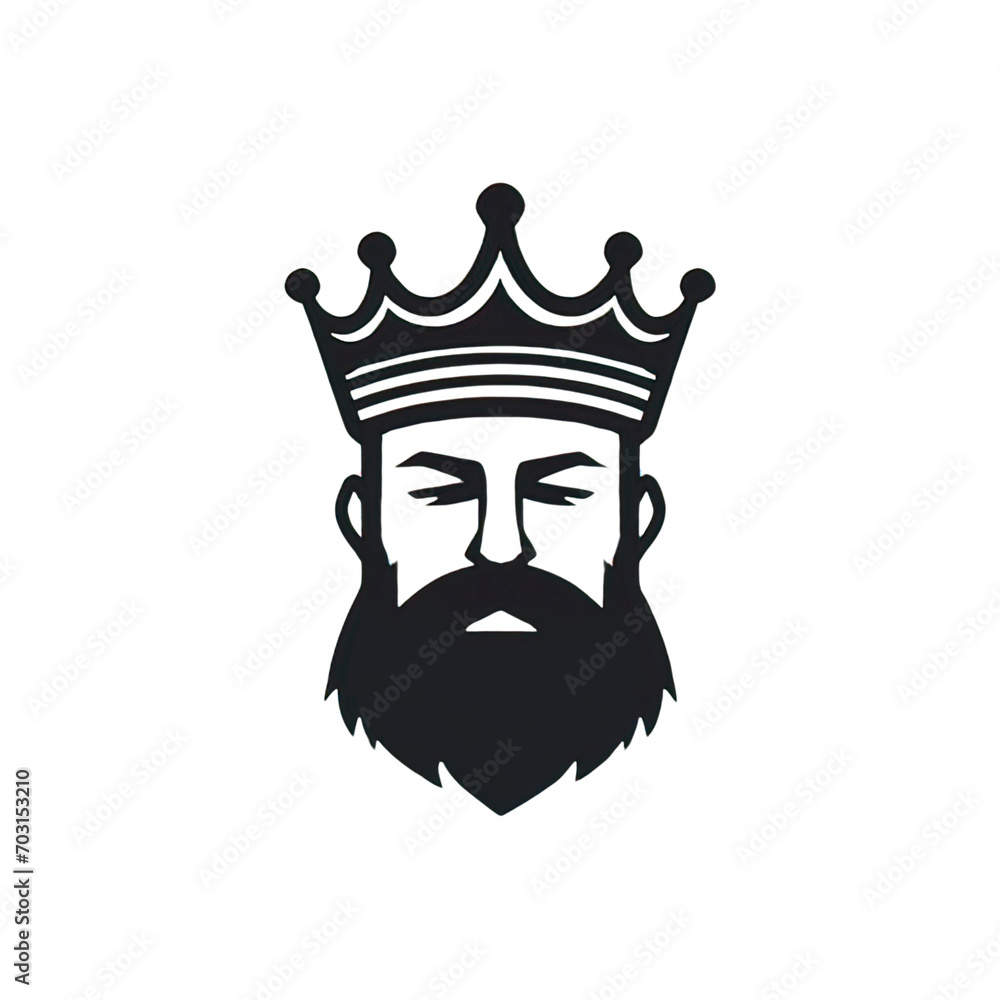 Poster Design of minimalist logo featuring a king in black  