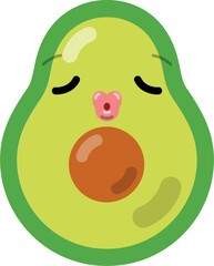 Cute cartoon avocado fruit character closing its eyes and blowing a kiss
