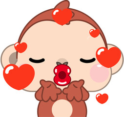 Cute cartoon monkey closing its eyes and blowing a kiss from its hands
