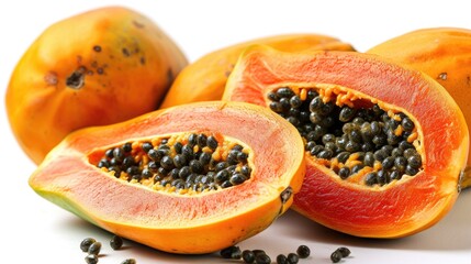 cute open papayas isolated on white background