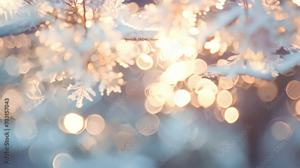 Poster closeup of individual snowflakes landing on a wintry tree branch, adding a touch of magic and wonder
