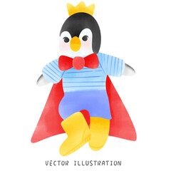 Charming Penguin with Blue Clothes and Yellow Crown Winter Wildlife Art