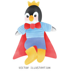 Charming Penguin with Blue Clothes and Yellow Crown Winter Wildlife Art