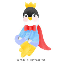 Charming Penguin with Blue Clothes and Yellow Crown Winter Wildlife Art