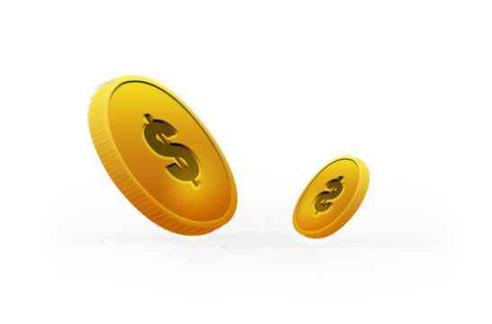 Coins in gold for sign of money business wealth transparent background 
