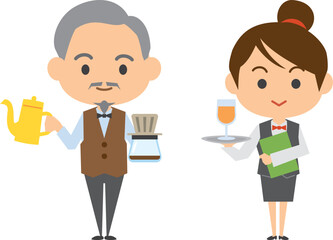 喫茶店マスターとウェトレスのイメージイラスト