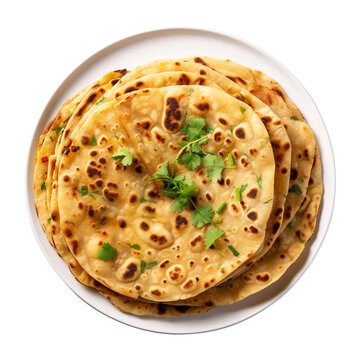 Traditional Indian Aloo Paratha isolated on transparent background Remove png, Clipping Path, pen tool
