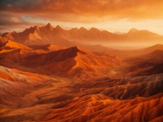 Naklejka premium Orange Mountains Generative AI