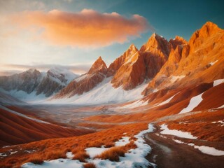 Fototapeta premium Orange Mountains Generative AI