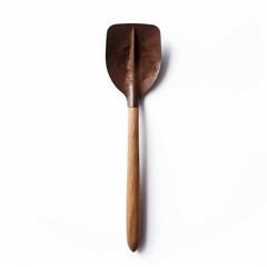 Wooden spatula isolated on a white background. Top view.