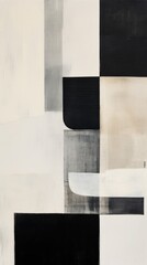 A black and white abstract painting with squares and rectangles